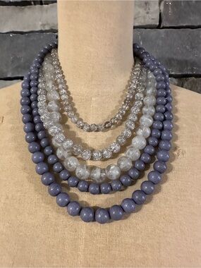 Elegant Lavender and Clear Beaded Layered Necklace with earrings
